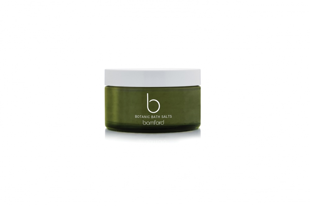 Bamford’s bath salts include skin softening Epsom and deep-cleansing sea salts and geranium essential oils
